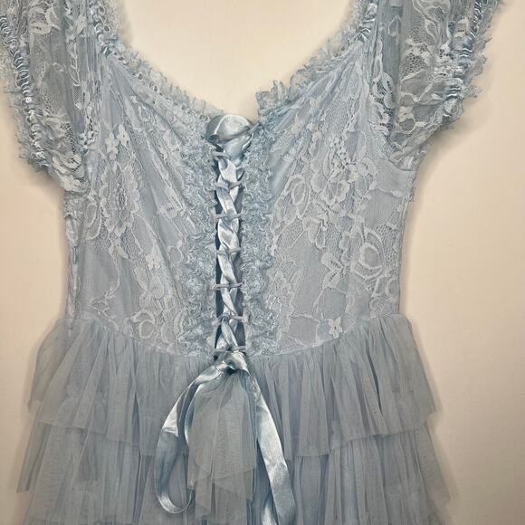 Amy Jane London Sofia Blue Lace Tulle Maxi Dress Size Large - Picture 6 of 11